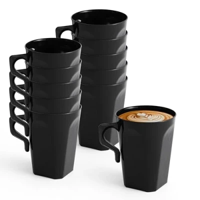 Afbeelding van MATANA 50 Zwart Hard Plastic Koffiekopjes, Koffiemokken, 255ml Stapelbaar en Herbruikbaar Kamperen, Feesten Buitenevenementen