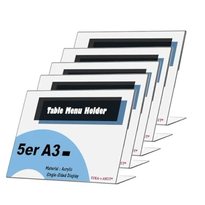 Afbeelding van Tuka TKD8201 A3 5x tafel brochurehouder, kantelbaar, A3, horizontaal, reclamedisplay voor menukaarten, papier, informatie, documenten en andere, 3 mm transparant acryl