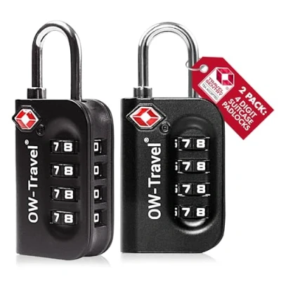Afbeelding van OW Travel TSA Slot. Hangslot met cijfercode. Cijferslot 4 cijfers. Bagageslot Cijfercodeslot. Cijfersloten voor koffer rits bagage tas rugzak gymkluisje. Kofferslot cijfercode Zwart 2 Stuks