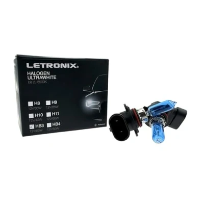 Afbeelding van LETRONIX halogeen autolampen HB3, 9005, 12V, 8500K, koud wit, xenongas, ultrawitte look, voor dimlicht, mistlampen, grootlicht, bochtverlichting, goedkeuring E keurmerk (led look) (HB3 65W)