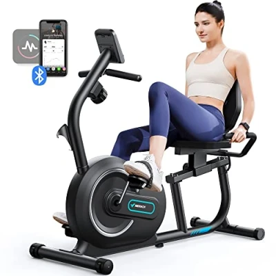 Afbeelding van MERACH Hometrainer, magnetische ligfiets met 8 instelbare weerstandsniveaus, fitnessfiets lcd display, hartslaghandgrepen, draagvermogen 136 kg