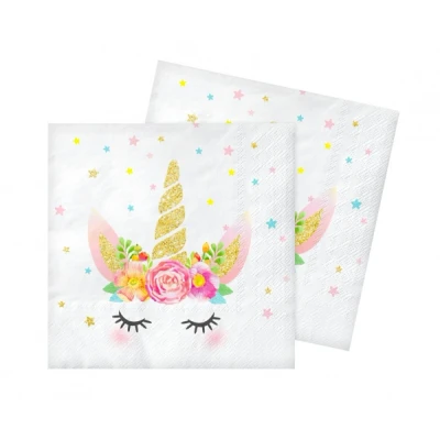 Afbeelding van Baby Unicorn Servetten Goud 33x33cm 20 stuks