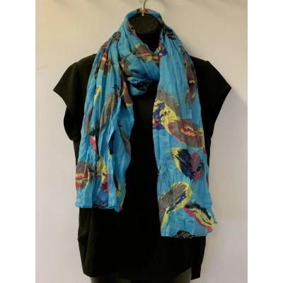 Afbeelding van Damessjaal met veren print (Blauw)