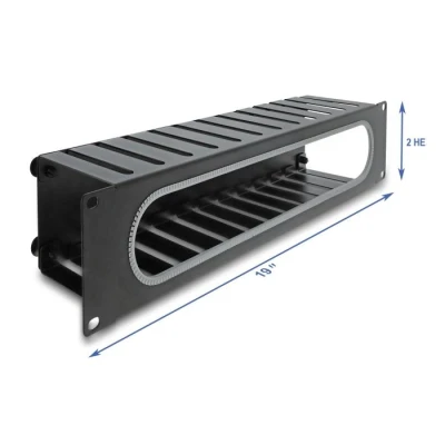Afbeelding van Delock 19″ 2U Cable Management Routing Panel with opening and edge protection black