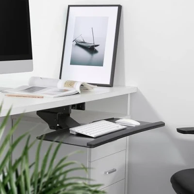 Afbeelding van RICOO PC toetsenbordlade Tilt Swivel Onder Bureau Lade Ergonomische Plank met Schuiflopers CZ0200 Verstelbare Computer Toetsenbord Mount Zwart