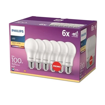 Afbeelding van Energiezuinige Philips LED Lamp Mat 100 W E27 warmwit licht 6 stuks Bespaar op energiekosten