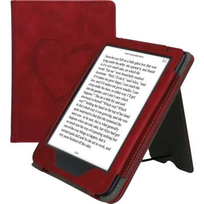 Afbeelding van kwmobile e reader hoesje compatibel met Kobo Clara BW/Colour Ereader case van kunstleer Brushed Hart in donkerrood