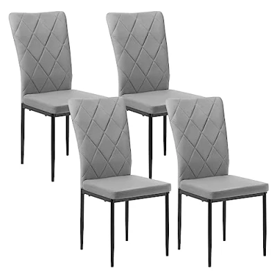 Afbeelding van WOLTU Eetkamerstoelen, set van 4, keukenstoel, fluwelen stoel met hoge rugleuning, gestoffeerde metalen poten, voor eetkamer, eettafel, keuken, woonkamer, kantoor, donkergrijs, BH379dgr 4