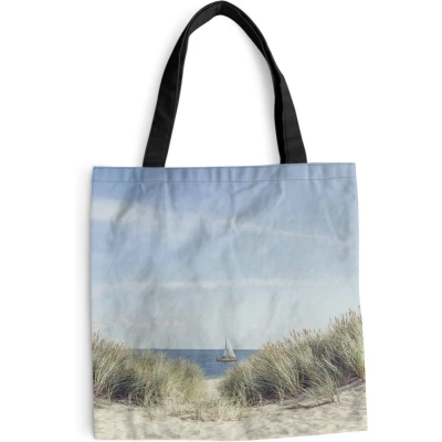 Afbeelding van MuchoWow® Schoudertas Strandtas Big Shopper Boodschappentas Noordzee Duinen Boot 45x45 cm Katoenen tas