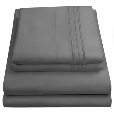 Afbeelding van Sweet Home Collection Luxe beddengoed set met plat, hoeslaken, 2 kussenslopen, microvezel, grijs, koning