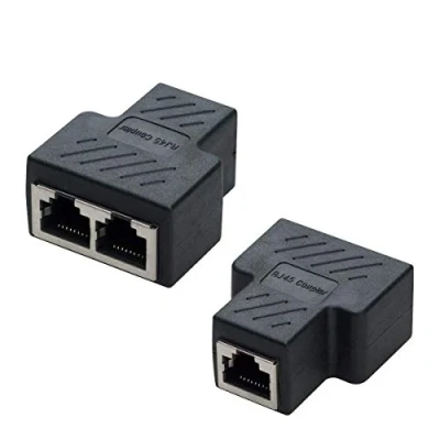 Afbeelding van RJ45 Splitter Adapter bus, Covvy 1 tot 2 Dual Female Port Cat 5/Cat 6 LAN Netwerk Ethernet Connector (2 stuks, zwart)
