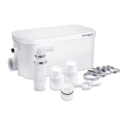 Afbeelding van Aquamatix Douchepomp 250 W hefinstallatie, compacte afvoerpomp, afvalwaterpomp, 8 m, verticale pompafstand 100 l/min voor douches en wastafels, 2 inlaten met koolstoffilter