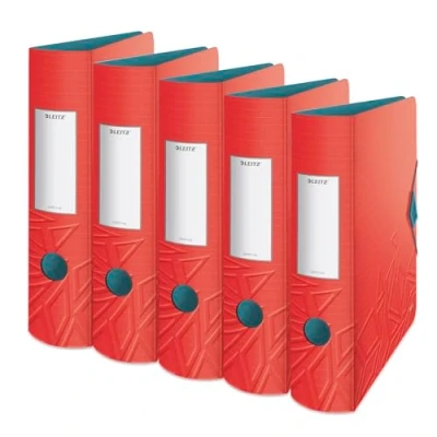Afbeelding van Leitz Kwaliteitsordner 180 Active, 5 pack, A4, breed, afgeronde rug, 8,2 cm elastische bandsluiting, licht polyfoam, plastic map, Urban Chic serie, rood, 11160020