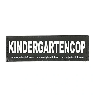 Afbeelding van Julius K9, 162LR K 36692, ORIGINAL verwisselbare patches, Maat: klein, zwart label met witte fluorescerende tekst, 1 paar, KINDERGARTENCOP