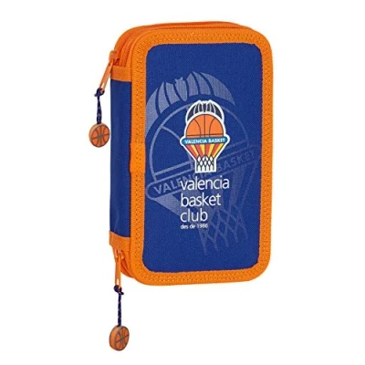 Afbeelding van Dubbele etui Valencia Basket M854 Blauw Oranje 12.5 x 19.5 4 cm (28 Onderdelen)