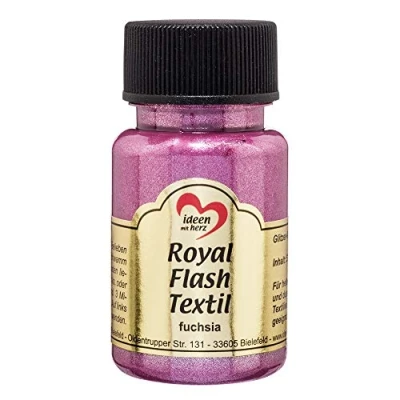 Afbeelding van Ideen mit Herz Royal Flash Textil, Textielverf, glitter metallic, zeer dekkend, romige textielverf op waterbasis, voor licht en donker textiel, 50 ml (fuchsia)