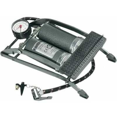 Afbeelding van Bruder Mannesmann Voetpomp grijs 4 bar 2 cilinders manometer Fietspompen