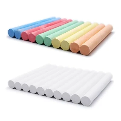 Afbeelding van Krijtset met 20 witte en kleurrijke krijtjes, 5 kleuren + wit hoog contrast voor school, kantoor, studie, handwerk, tekenen