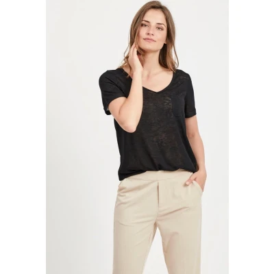 Afbeelding van Object Objtessi Vneck Tshirt basic, Dames, Maat: Small, Black