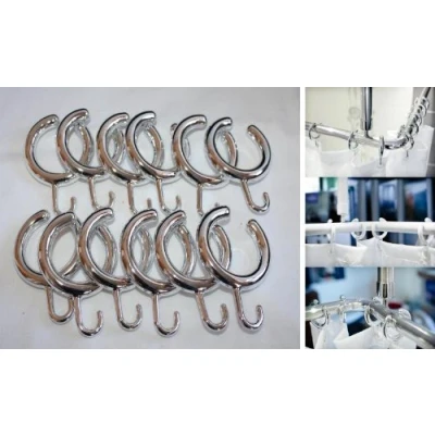 Afbeelding van KS Handel 24 14 x douchegordijnringen open barrèrevrij zilver glanzend met haken voor douchegordijn douchegordijnstang! ringen!