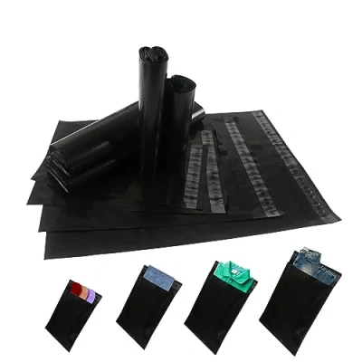 Afbeelding van huruirui 100 stuks plastic verzendzakken, ondoorzichtig, zelfklevend, verzendzakken voor kleding, logistieke verpakkingen, transport, 4 modellen, zwart
