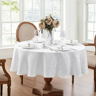 Afbeelding van Elrene Damast Tafelkleed, polyester, wit, 70 inch rond