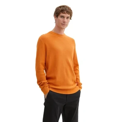 Afbeelding van TOM Tailor Strukturierter Rundhals Trui, Heren, Maat: Medium, Pumpkin orange melange