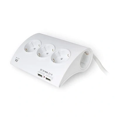 Afbeelding van Stopcontactenstrip 5 Tomas met Interruptor Ewent EW3932 1,5 m 2 x USB 2,1 A 2500W Wit