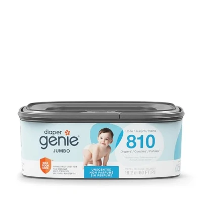 Afbeelding van De Diaper Genie Jumbo Square Refill, met doorlopende folie, kan tot 810 luiers voor pasgeborenen per navulling bevatten.