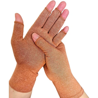 Afbeelding van KANGKA® Reuma Handschoenen maat M Bruin Compressie met Open vingertoppen voor Verlichting van en Artritis Artrose Dames Heren