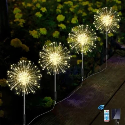 Afbeelding van Joysing Gartendeko Tuinverlichting op zonne energie, voor buiten, 4 x 120 leds, vuurwerkverlichting energie met afstandsbediening, 8 modi, tuinsteker, verlichting, waterdicht,