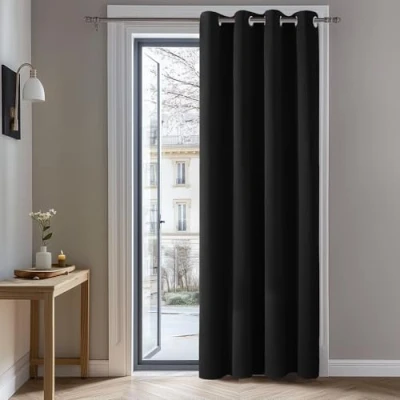 Afbeelding van Deconovo Verduisterende Gordijnen Kant en Klaar 132x214 cm (B x H), Deurgordijn Thermische met Ringen Zwart Verduisteringsgordijn voor Deur Woonkamer Slaapkamer, 1 stuk