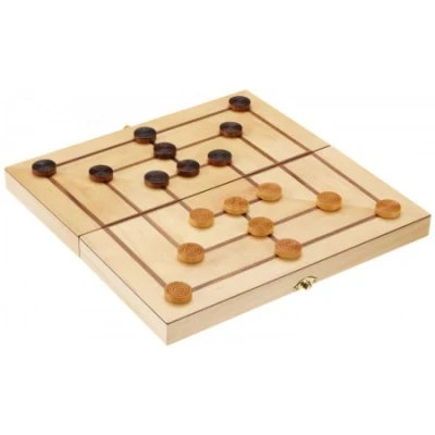 Afbeelding van Philos Nine Mens Morris game with folding wooden board Storage space for the playing pieces Strategy 2 players Merelles Merels