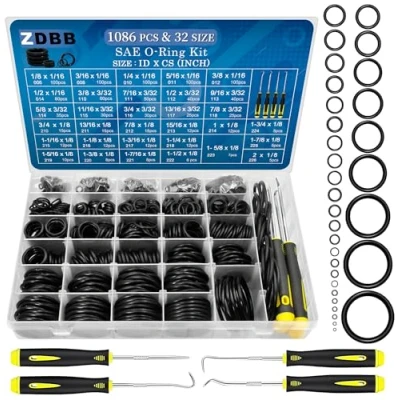 Afbeelding van ZDBB 1086 stuks SAE standaard O ringkit nitrilrubber ringen assortiment met O&#039;ring pick voor hydraulische automotive sanitaire armaturen afdichting reparatie 32 maten inch ID:1/8&quot; 2&quot;