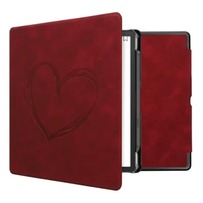 Afbeelding van kwmobile e reader hoesje compatibel met Amazon Kindle Scribe Kunstleren ereader cover stand Brushed Hart in donkerrood