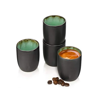 Afbeelding van Sänger Palm Beach Espressobekerset, 4 delige set voor personen van aardewerk, espressokopjes, inhoud: 100 ml, uitbreidbaar, dagelijks gebruik, speciaal diner, ontbijt, outdoor bekerservice