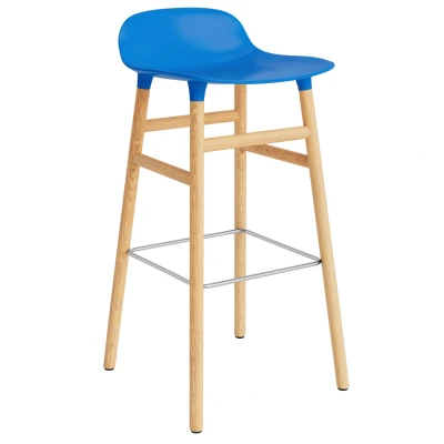 Afbeelding van Normann Copenhagen Form Barstool Barkruk 75cm Met Eiken Onderstel Felblauw