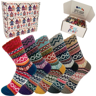 Afbeelding van Tutti Footi Warme Winter Sokken dames Set 5 paar maat 36 40 Noors Design met gemetrisch patroon