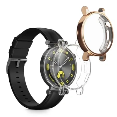 Afbeelding van kwmobile 2x smartwatch hoes geschikt voor Huawei Watch GT4 41mm hoesje Siliconen sporthorloge cover Activity tracker case in transparant / roségoud