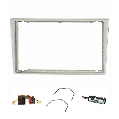 Afbeelding van tomzz Audio 2439 010 Dubbele Din radio installatie frame Set geschikt voor Opel corsa c combo Omega b Vectra Meriva mat chroom met adapter iso, antenne iso Din, ontgrendeling clip