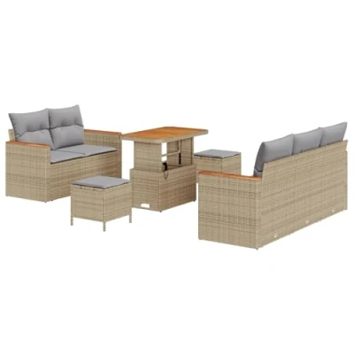 Afbeelding van vidaXL 8 delige Tuin Sofa Set met Kussens Beige Poly Rattan Acacia, 3 Eetset Acacia