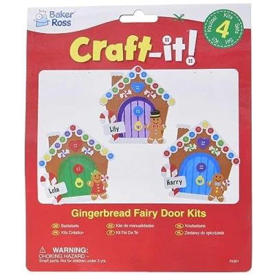 Afbeelding van Baker Ross FX301 Peperkoekenhuis Feeën Deur sets Set van 4, Kerst Decoratie Knutselset voor Kinderen, Kinder schuim Sticker