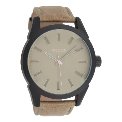 Afbeelding van OOZOO Timepieces Zwarte horloge met groene leren band C7811