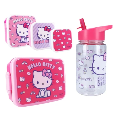 Afbeelding van Hello Kitty Lunchset; Fles, Lunchbox en 3 in 1 Snackbox 8721122785492