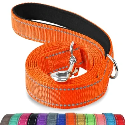 Afbeelding van Joytale Hondenriem met gevoerd handvat, dubbelzijdige reflecterende nylon hondenlijnen voor training, wandelriem kleine, middelgrote honden, 1,8 m x 2 cm, oranje