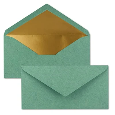 Afbeelding van 50 enveloppen DIN lang vintage met goud metallic binnenvoering 110 x 220 mm nat lijmen feestelijke voor uitnodigingen