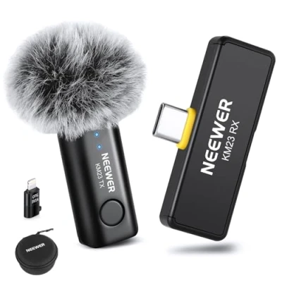 Afbeelding van NEEWER Draadloze lavalier microfoon voor USB C, mini lav met ruisonderdrukking één klik vlog streaming live, naar omnidirectionele condensator, compatibel iPhone 15