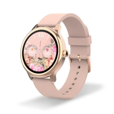 Afbeelding van DCU TECNOLOGIC Sophie Smartwatch voor dames, roségoud, behuizing met roze siliconen band, 3,1 cm (1,2 inch) HD touchscreen, IP67, waterdicht, 22 sportmodi, intelligente app