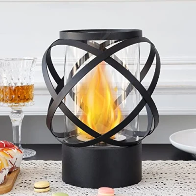 Afbeelding van JHY Design Ronde Tafelblad Vuurschaal Pot met Vierzijdig Glas 24 cm Hoge Draagbare Tafel Open Haard Schoon Brandende Bio Ethanol Ventless Voor Binnen Buiten Patio Feesten Evenementen