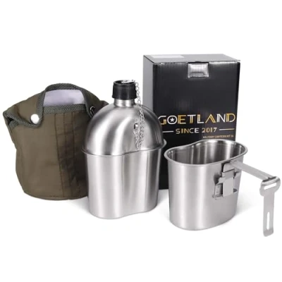 Afbeelding van Goetland WWII US Militaire Kantine Kit Rvs Leger met Beker Waterfles Drinkbeker 1L 0,5L Kop Nylon Pouch